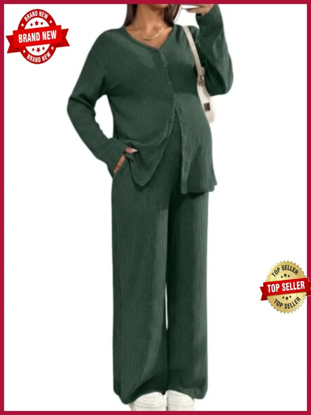 Maternity Lounge Set 2 Piece Long Sleeve Top Pants with Pockets Nursing Pajamas